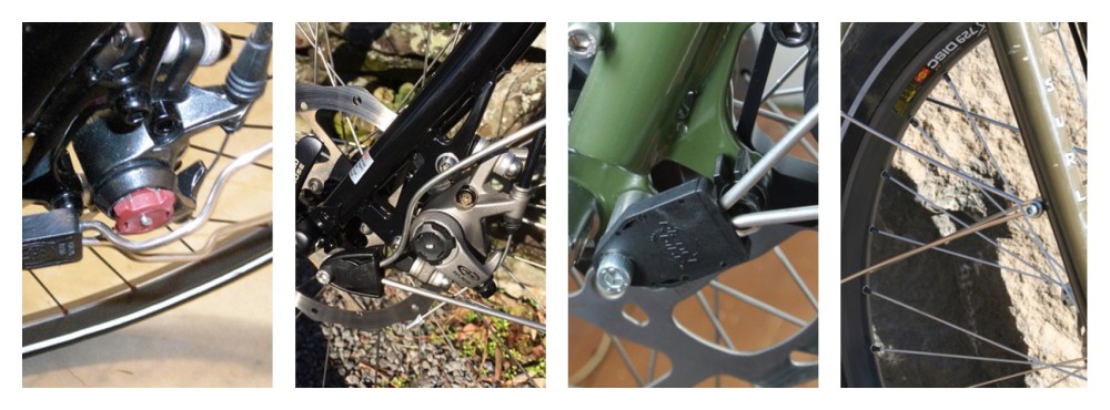 Bending the struts around the disc caliper, using a fender spacer, mounting to the front rack eyelet